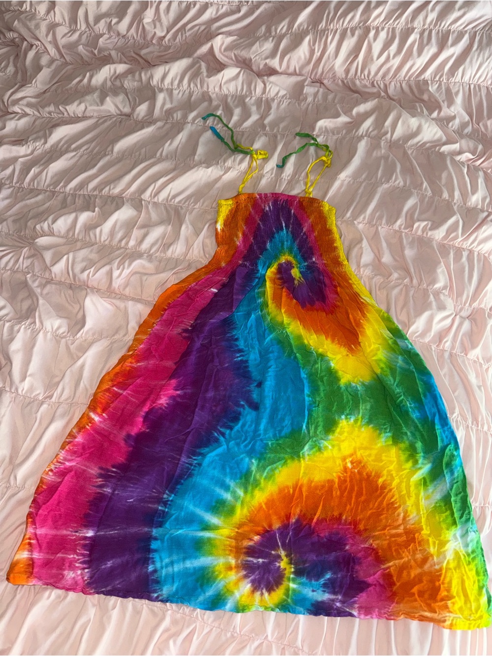 Tie-Dye Rainbow Midi Dress with Adjustable Straps